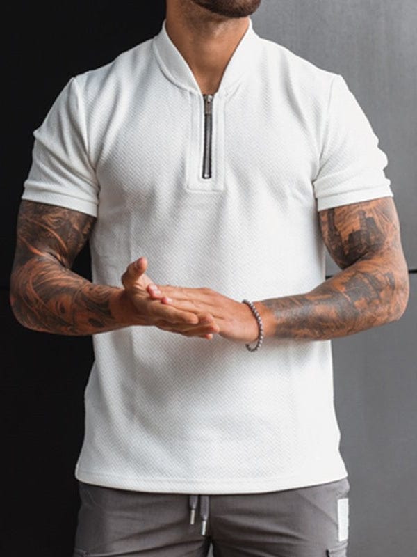 Men's Solid Color Zipper Short Sleeve Shirt