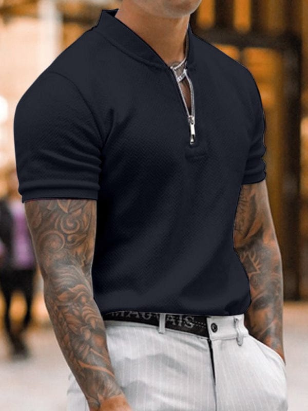 Men's Solid Color Zipper Short Sleeve Shirt