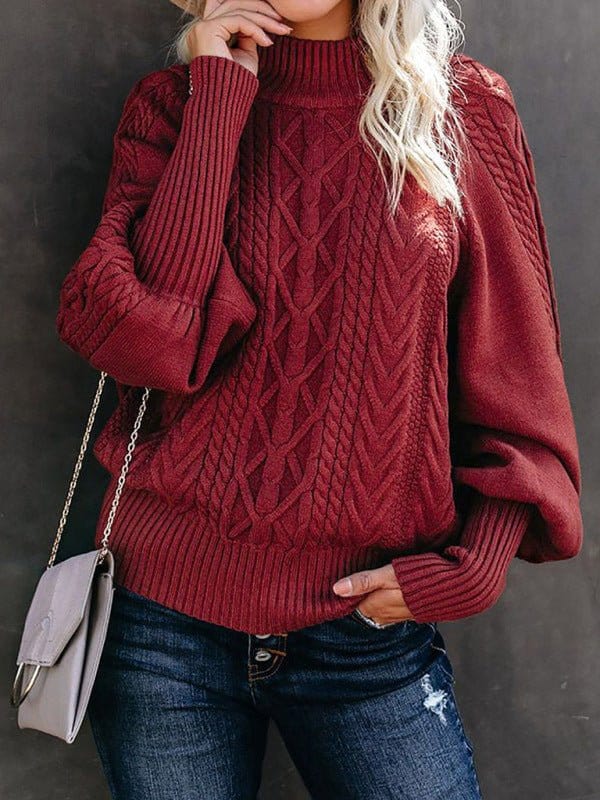 Mid Collar Loose Long Sleeve Sweater