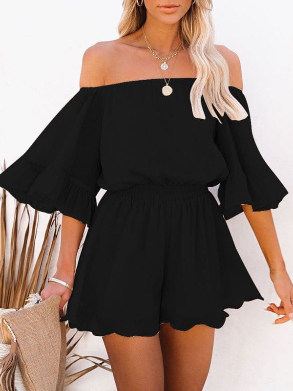 Off-the-Shoulder Chiffon Romper Black / S