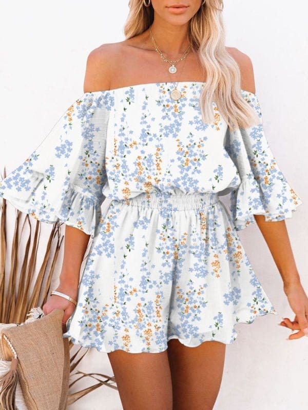 Off-the-Shoulder Chiffon Romper Blue / S