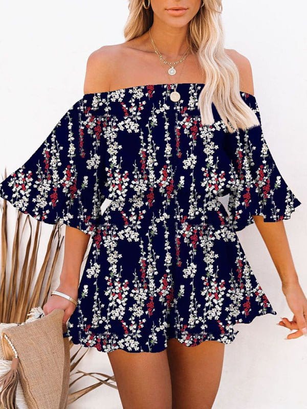 Off-the-Shoulder Chiffon Romper Champlain color / S