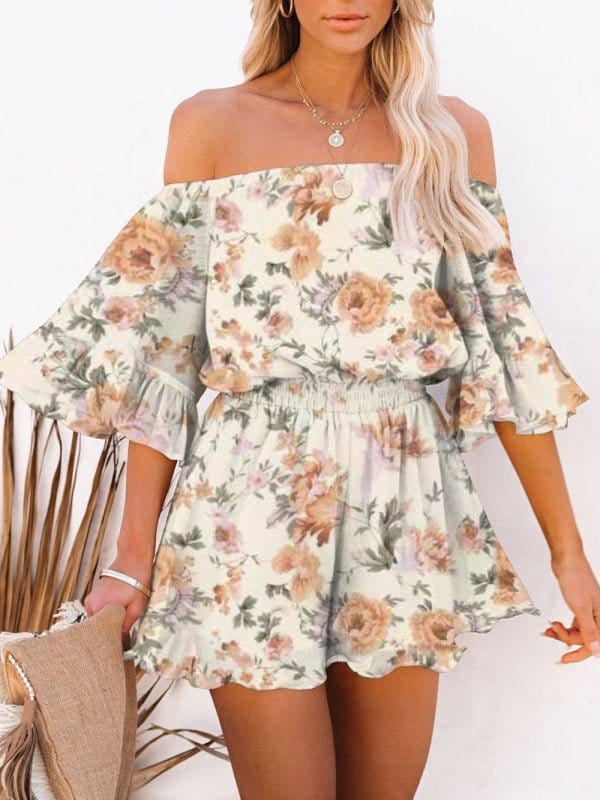 Off-the-Shoulder Chiffon Romper Cream / S