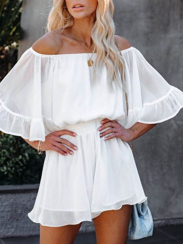 Off-the-Shoulder Chiffon Romper White / S