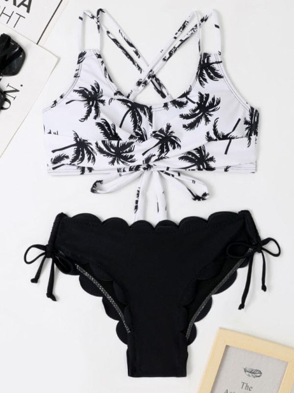 Palm Tree with Petals Pattern Bottom Bikini