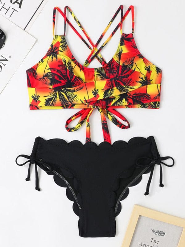 Palm Tree with Petals Pattern Bottom Bikini