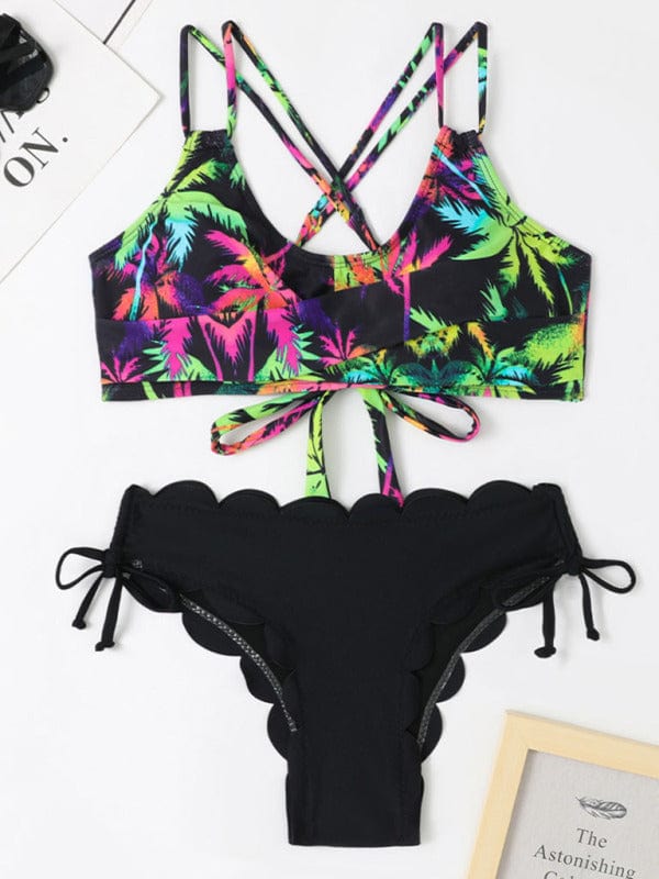 Palm Tree with Petals Pattern Bottom Bikini