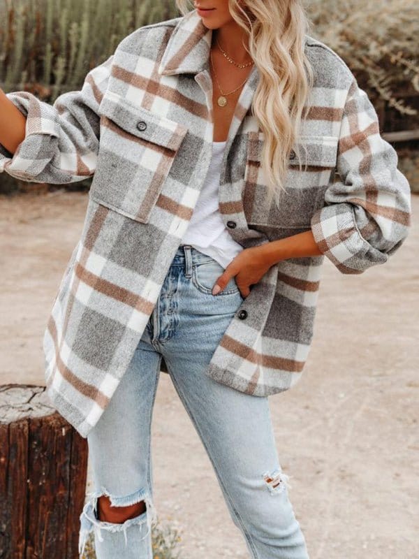 Plaid Double Pocket Jacket