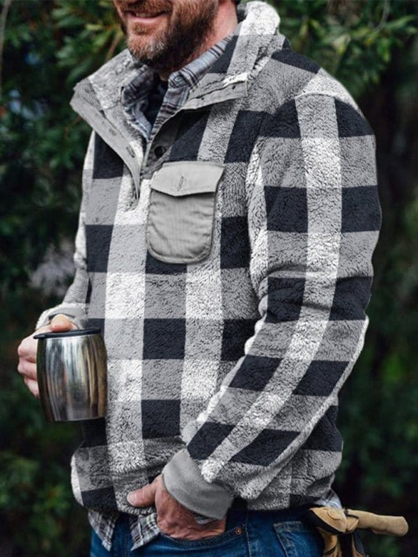 Plaid Print Fleece Pullover Black / S