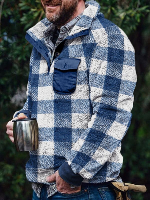 Plaid Print Fleece Pullover Blue / S