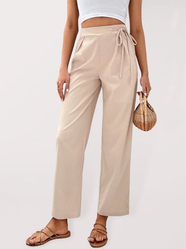 Pleated Tie Waist Pants Khaki / S