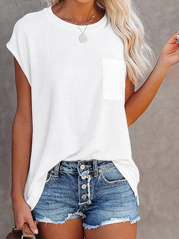 Pocket Off Shoulder Short Sleeve Tee