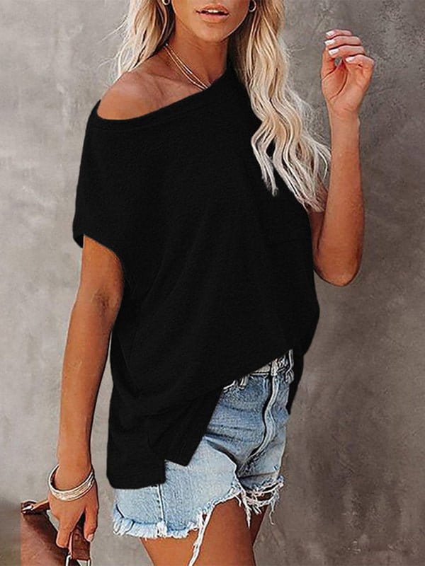 Pocket Off Shoulder Short Sleeve Tee