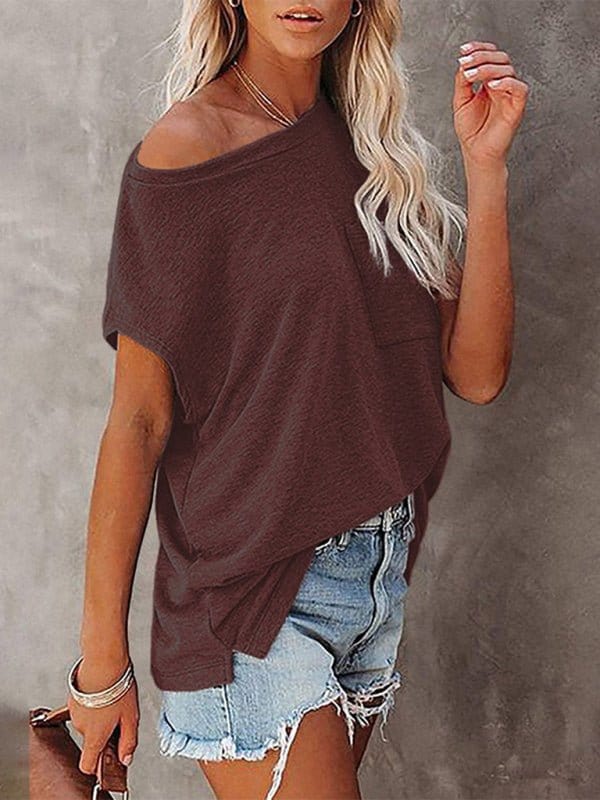 Pocket Off Shoulder Short Sleeve Tee