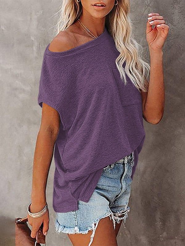 Pocket Off Shoulder Short Sleeve Tee