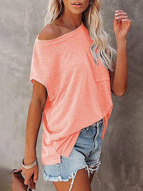 Pocket Off Shoulder Short Sleeve Tee