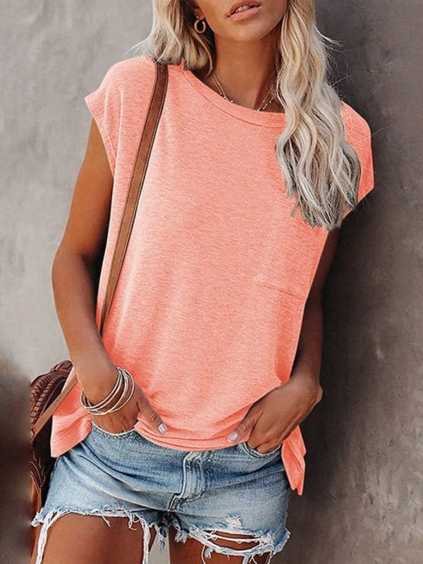 Pocket Off Shoulder Short Sleeve Tee Pink / S