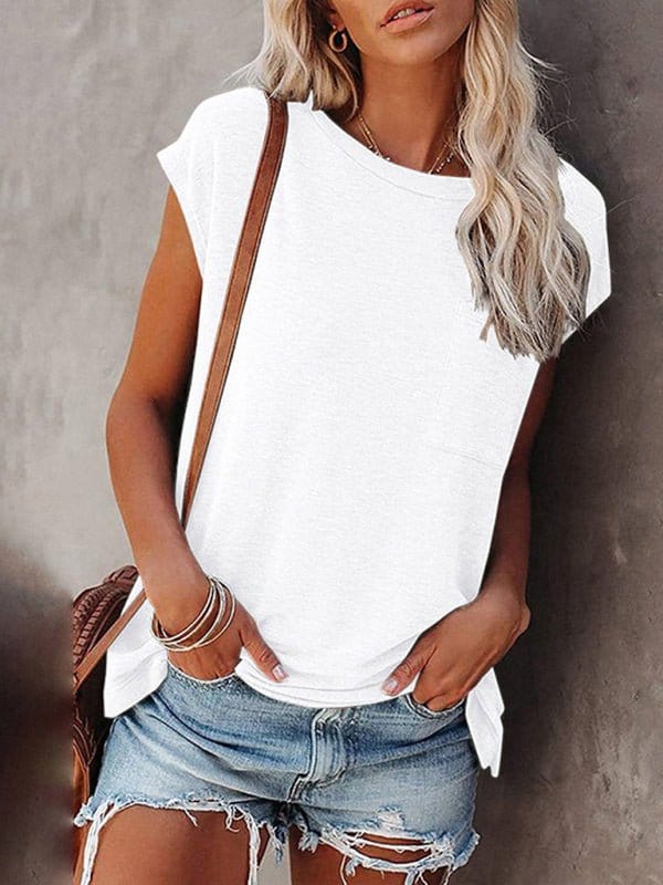 Pocket Off Shoulder Short Sleeve Tee White / S