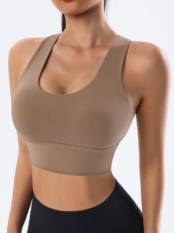 Quick-Drying Sports Bra With Criss Cross Strappy Back Coffe / S