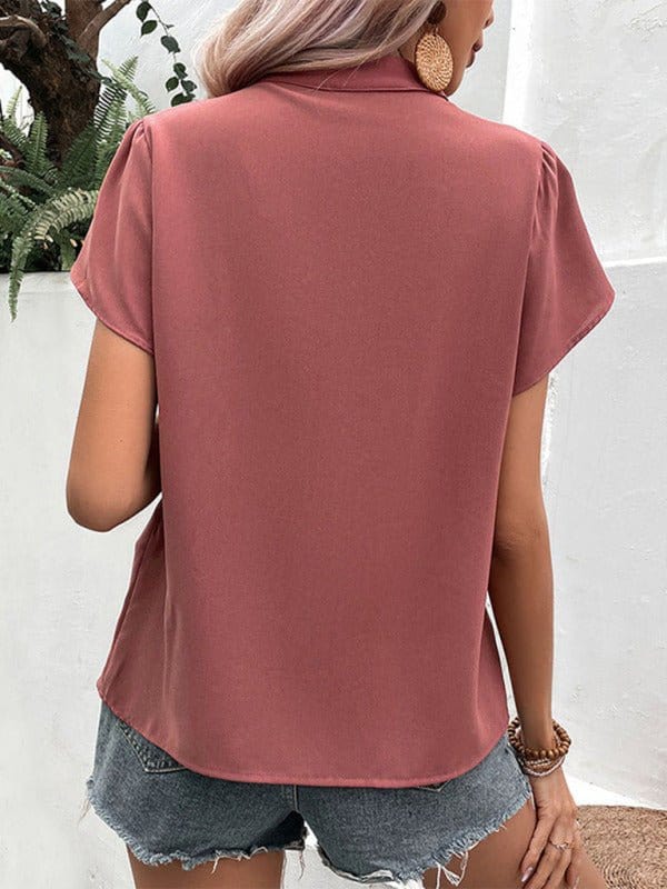 Red V-Neck Hemmed Sleeve Top