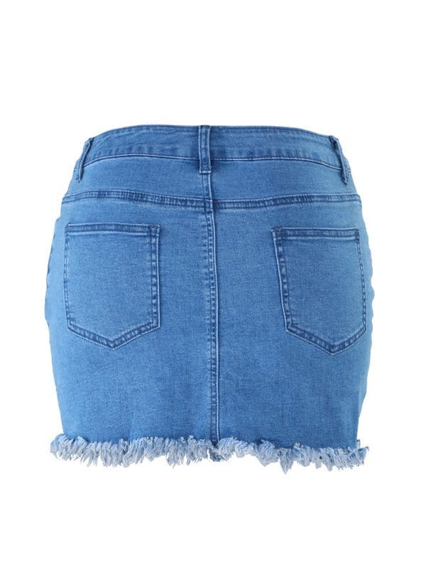 Retro Fringed Denim Skirt