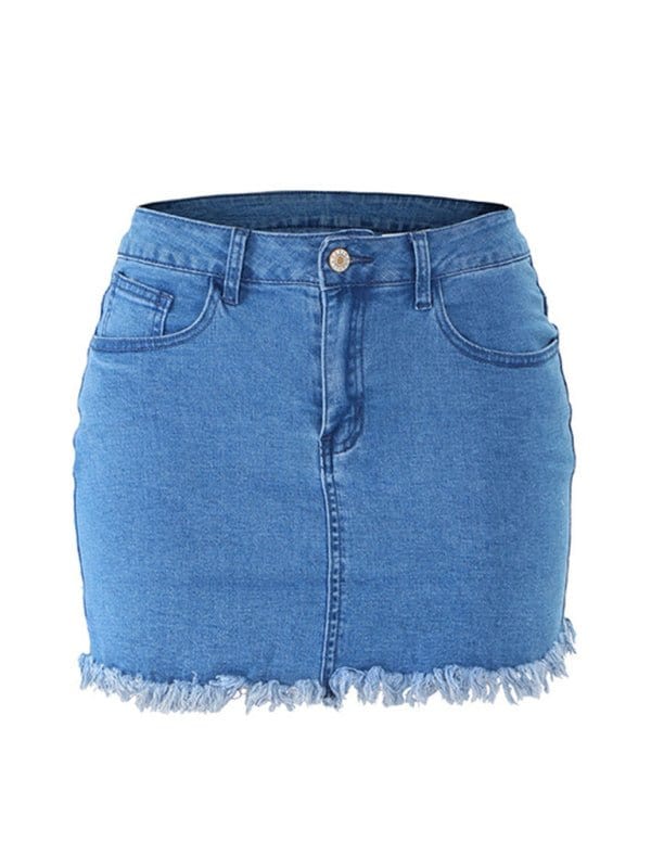 Retro Fringed Denim Skirt