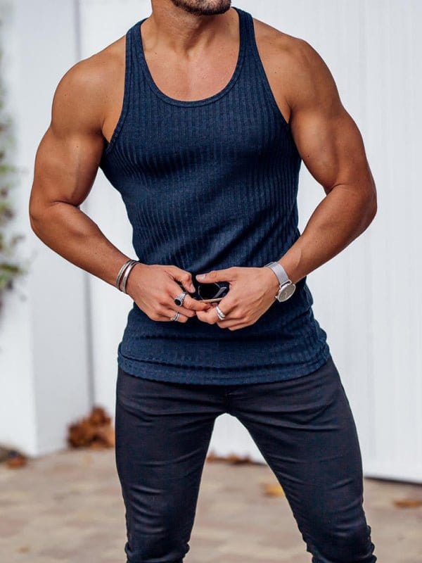 Ribbed Muscle Tank Navy Blue / M