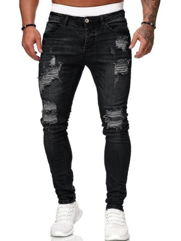 Ripped Stretch Skinny Jeans Black / S