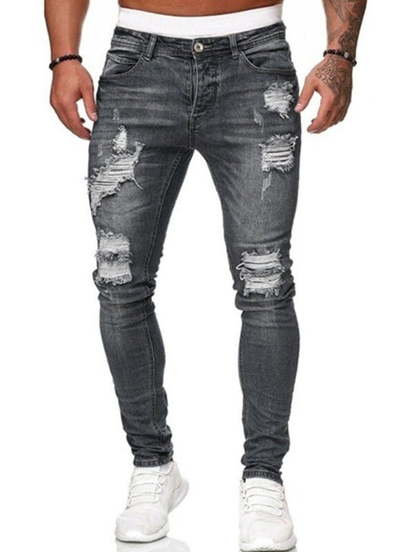 Ripped Stretch Skinny Jeans Grey / S