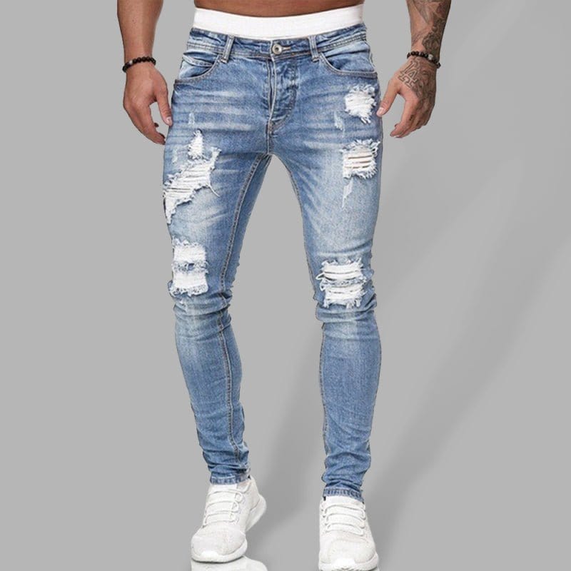 Ripped Stretch Skinny Jeans Light Wash / S