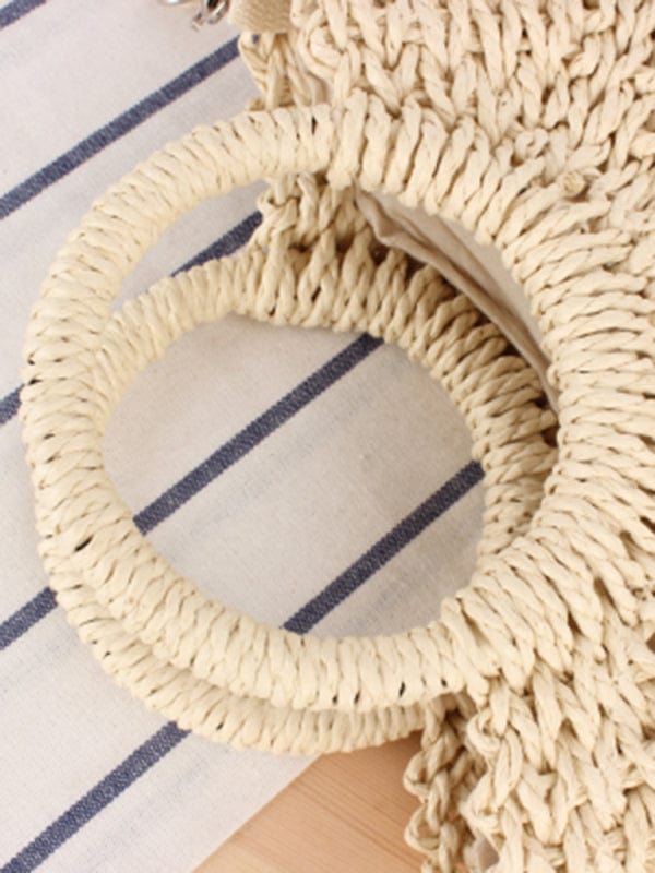 Rung Handle Woven Straw Bag