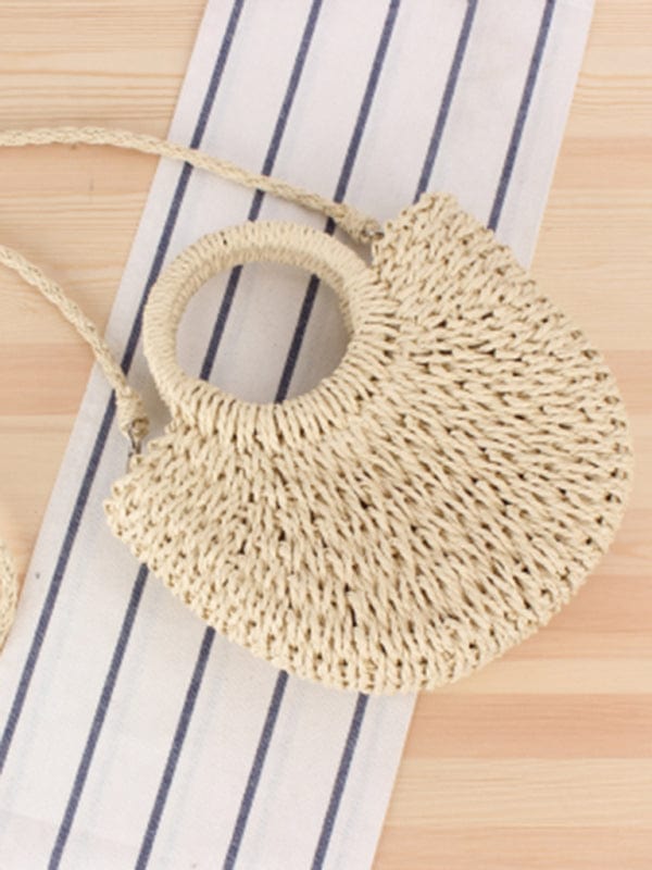 Rung Handle Woven Straw Bag