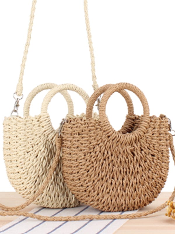 Rung Handle Woven Straw Bag