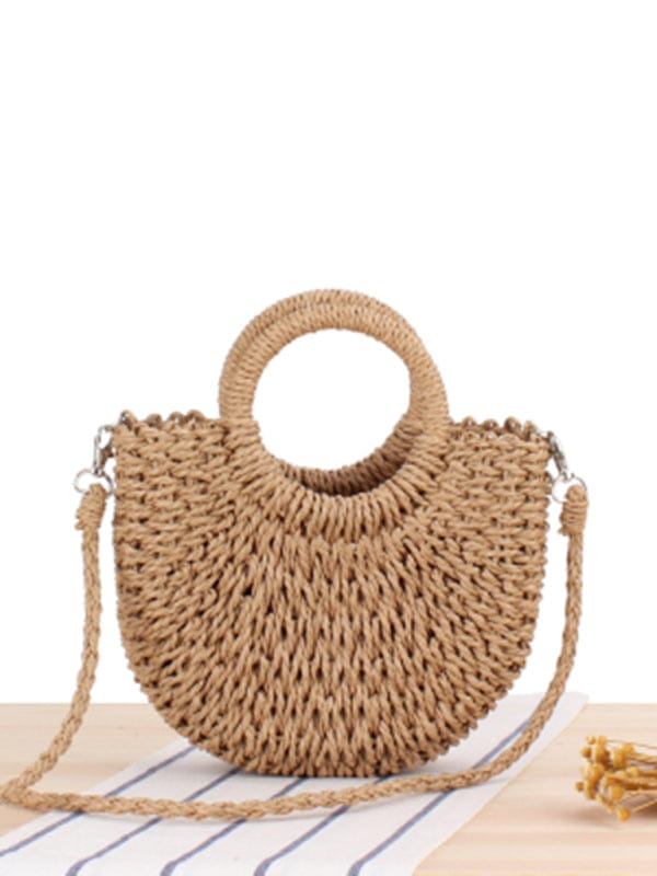 Rung Handle Woven Straw Bag Camel