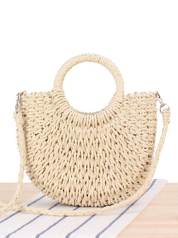 Rung Handle Woven Straw Bag Cream