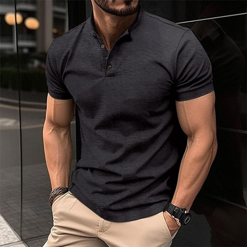 Short Sleeve Button Henley Shirt Black / S