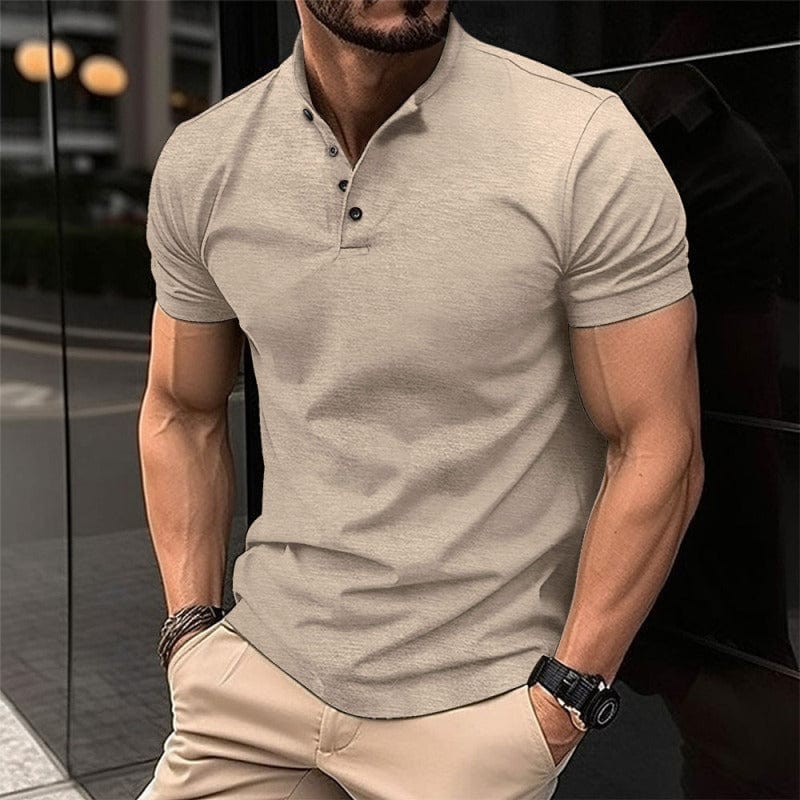 Short Sleeve Button Henley Shirt Khaki / S