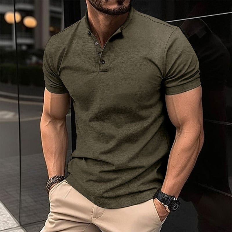 Short Sleeve Button Henley Shirt Olive green / S