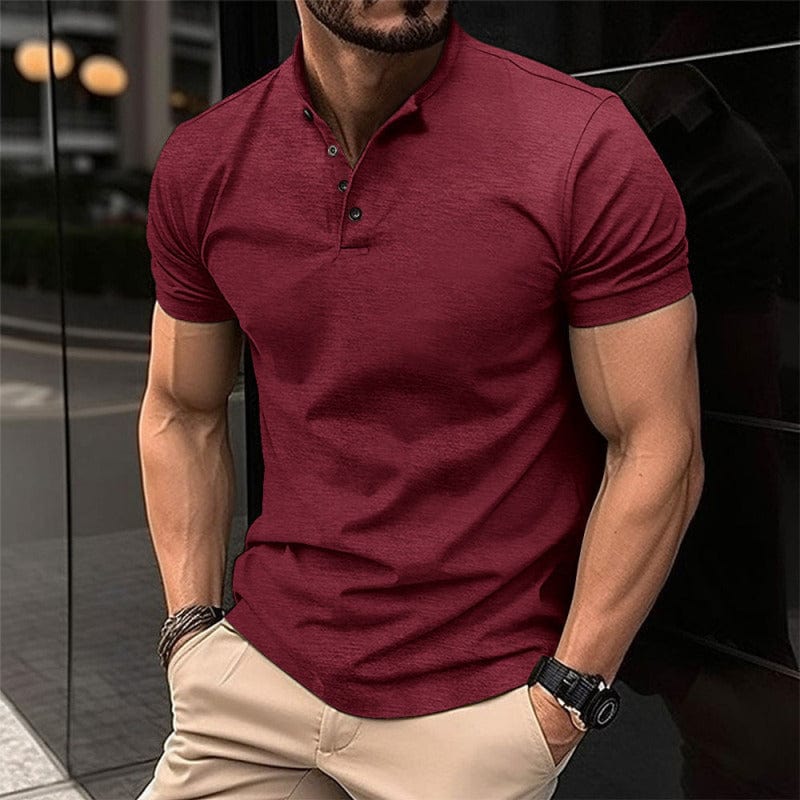 Short Sleeve Button Henley Shirt Wine Red / S