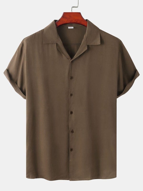 Short Sleeve Button-Up Shirt Khaki / M