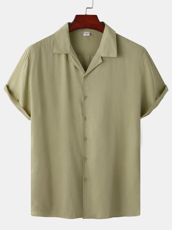 Short Sleeve Button-Up Shirt Olive green / M