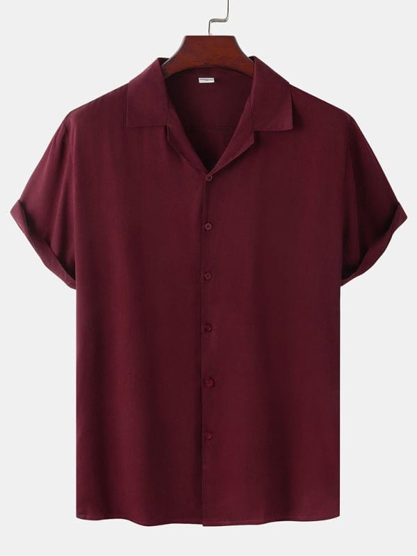 Short Sleeve Button-Up Shirt Wine Red / M