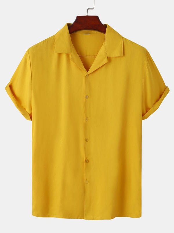 Short Sleeve Button-Up Shirt Yellow / M