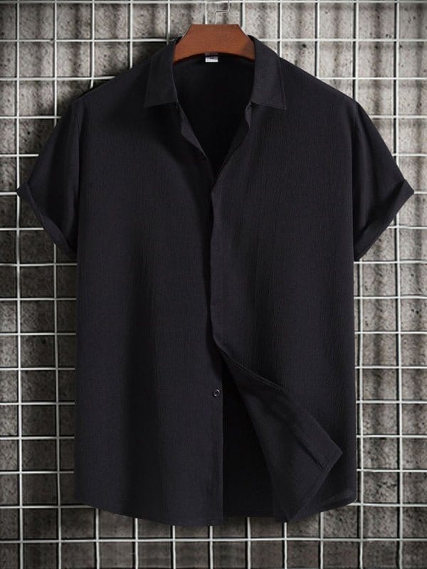 Short Sleeve Collared Flowy Shirt Black / M