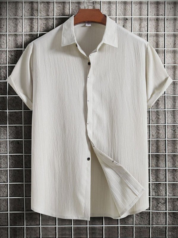 Short Sleeve Collared Flowy Shirt Cream / M