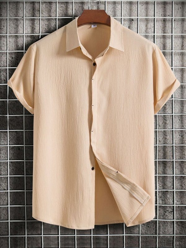 Short Sleeve Collared Flowy Shirt Khaki / M