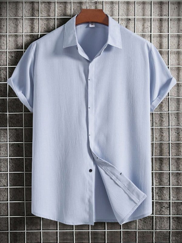 Short Sleeve Collared Flowy Shirt Light Blue / M