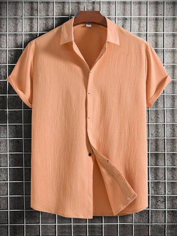 Short Sleeve Collared Flowy Shirt Orange / M