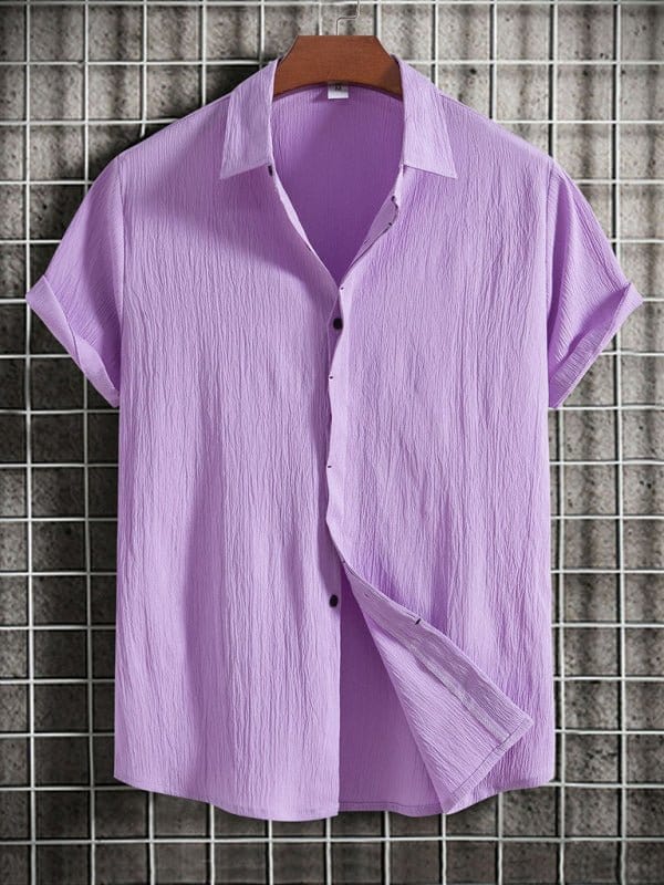 Short Sleeve Collared Flowy Shirt Purple / M