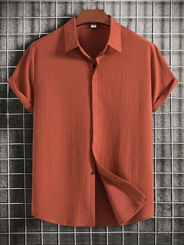 Short Sleeve Collared Flowy Shirt Rust / M